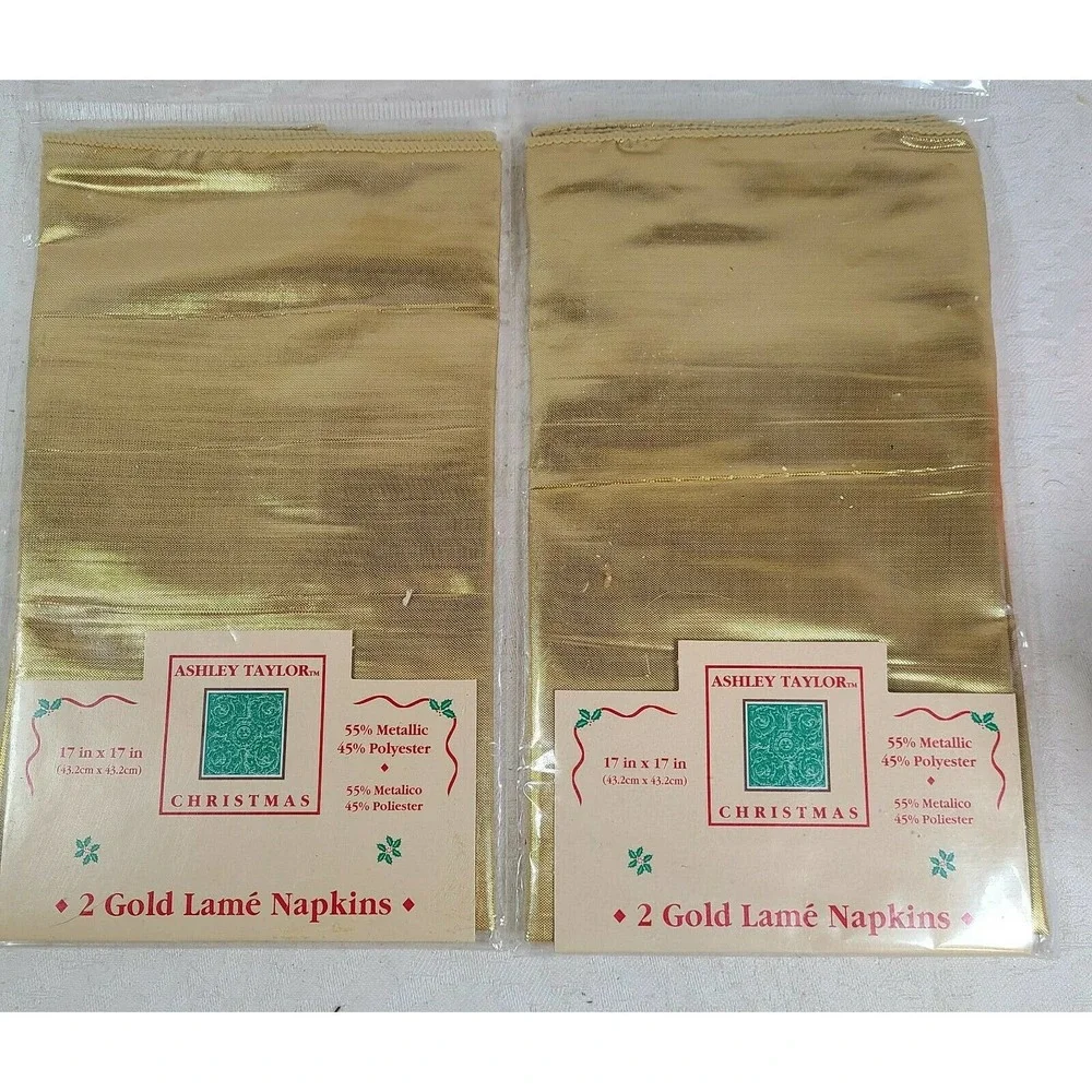 Ashley Taylor CHRISTMAS Gold Lame Napkins New In Package 17 X 17 2 pkgs 4 napkin